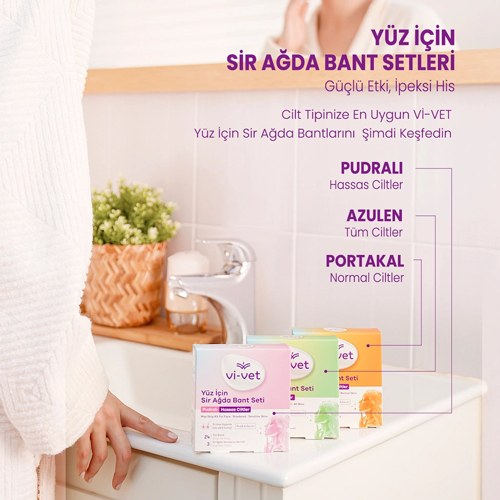 Vi-Vet Face Wax Strip Set Azulen 27 Pack (24 Facial Tapes + 3 Cleansing Wipes)