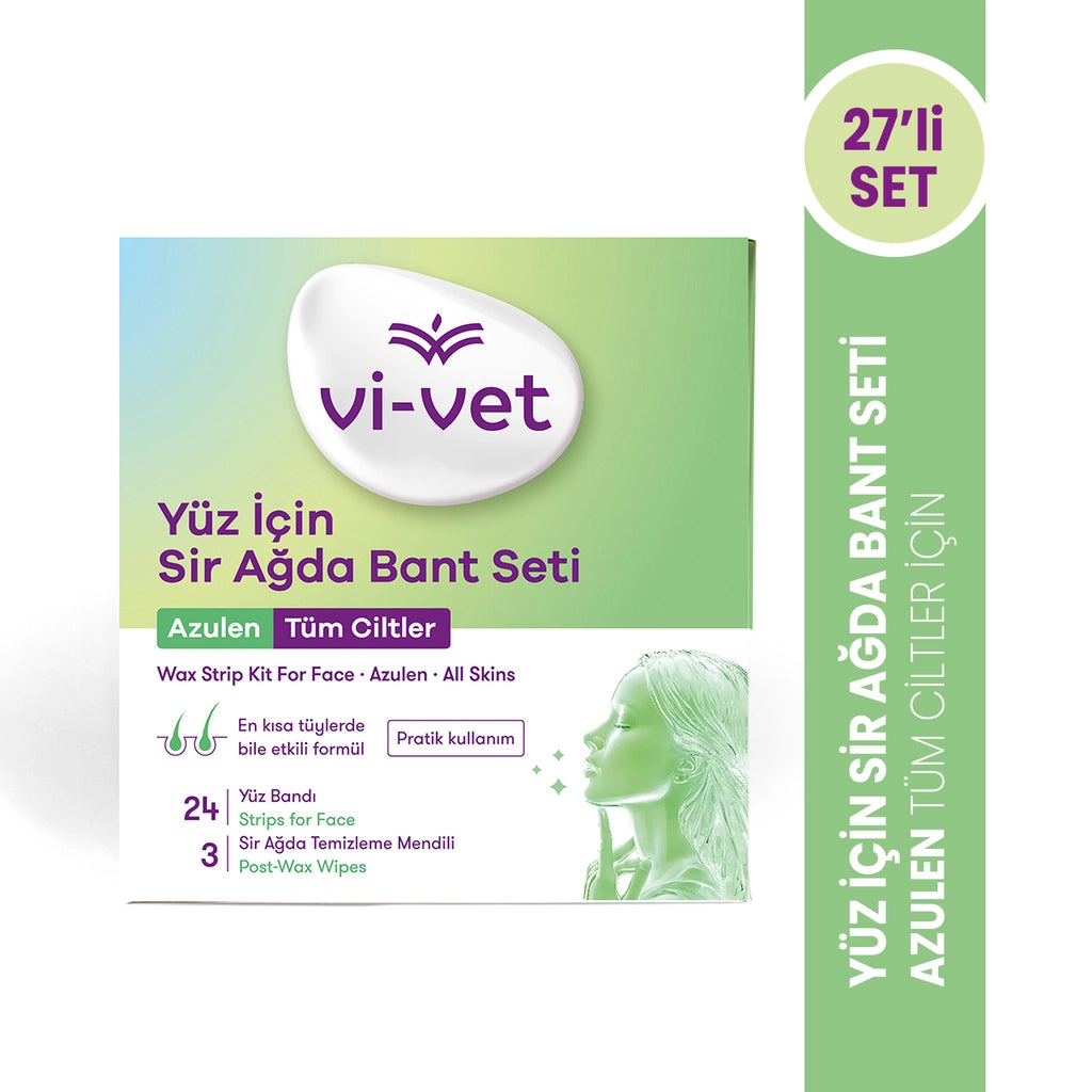 Vi-Vet Face Wax Strip Set Powdered 27-Piece (24 Facial Tapes + 3 Cleansing Wipes)
