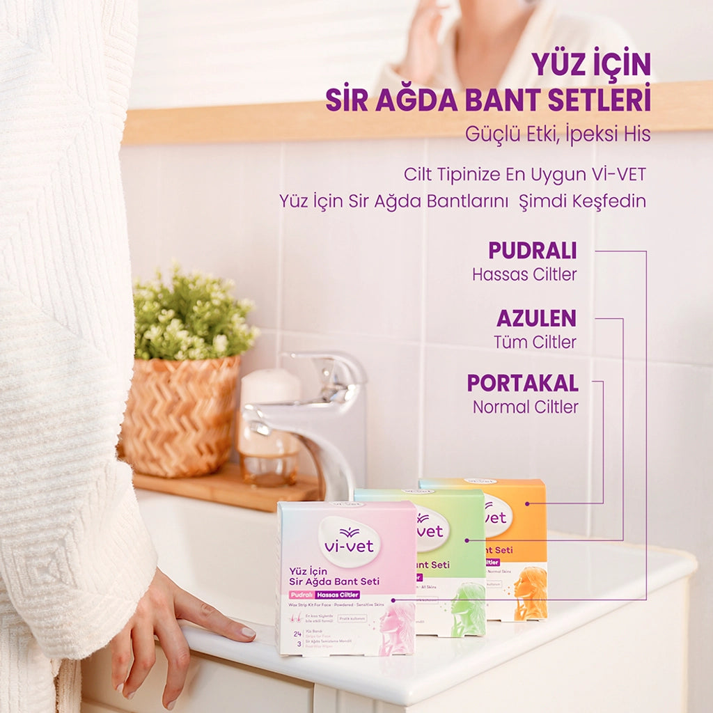 Vi-Vet Face Wax Strip Set Powdered 27-Piece (24 Facial Tapes + 3 Cleansing Wipes)