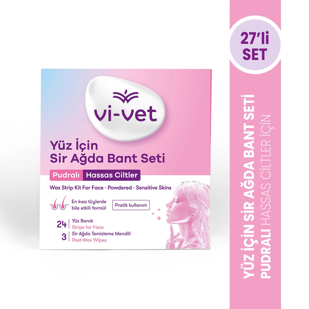 Vi-Vet Face Wax Strip Set Azulen 27 Pack (24 Facial Tapes + 3 Cleansing Wipes)