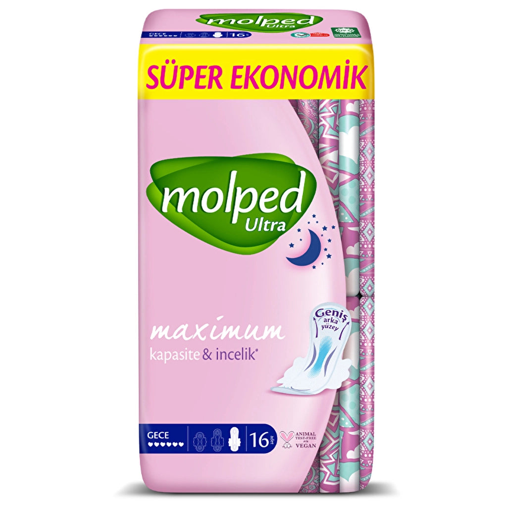 Molped Ultra Dry Super Economical Night Sanitary Pads 16 Pack