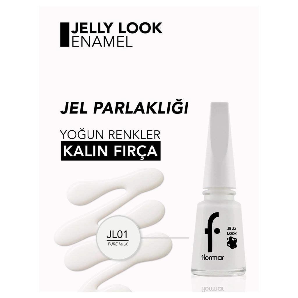 Flormar Jelly Look Intensely Pigmented and Gel Look Nail Polish JL01 Pure Milk
