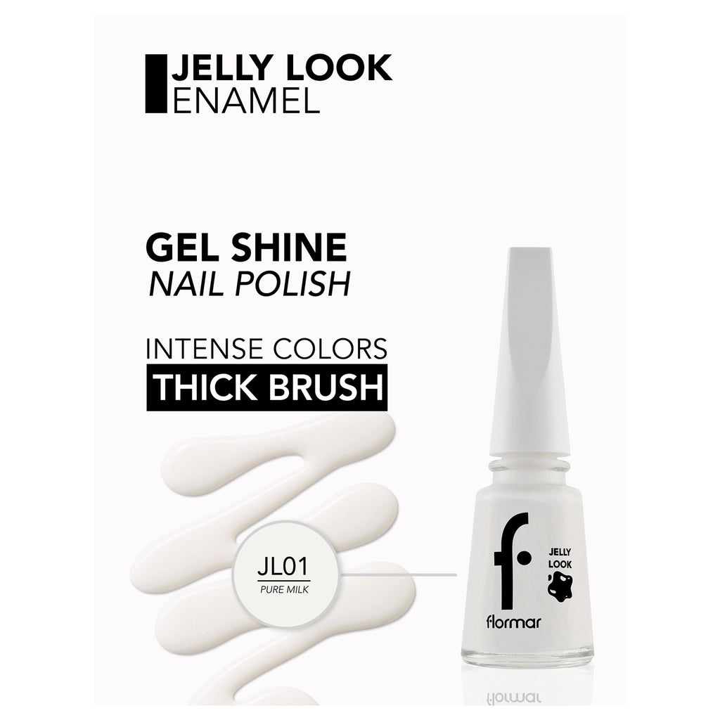 Flormar Jelly Look Intensely Pigmented and Gel Look Nail Polish JL01 Pure Milk