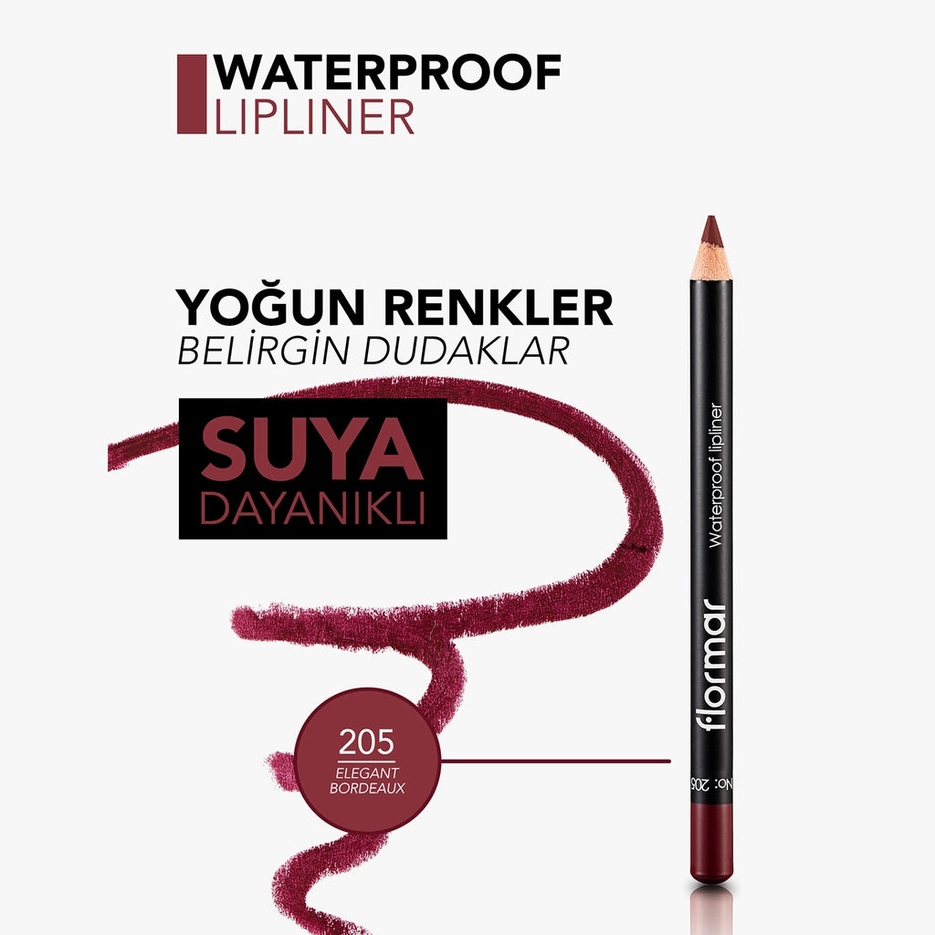 Flormar Waterproof and Intensely Pigmented Matte Lip Liner 205 Elegant Bordeaux