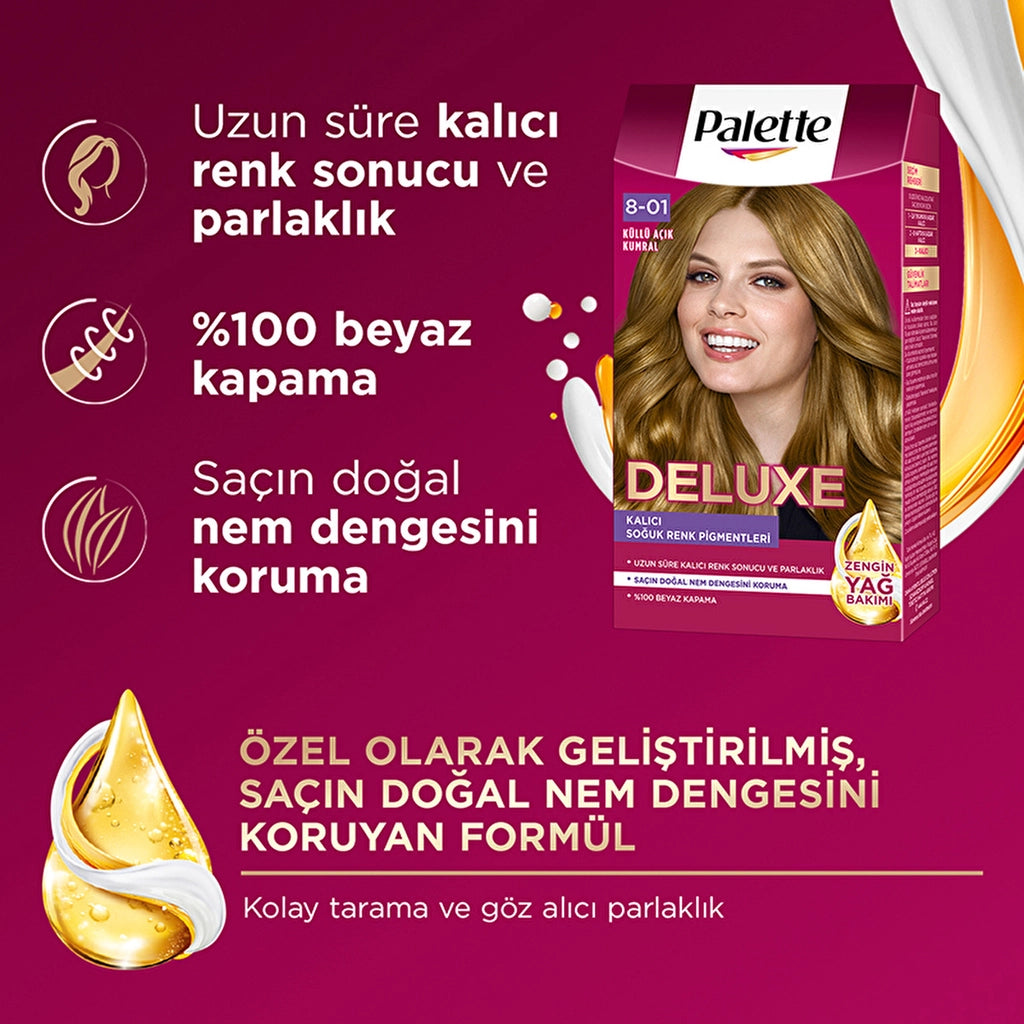 Palette Deluxe Intense Colors Hair Dye 8-01 Ashy Light Auburn