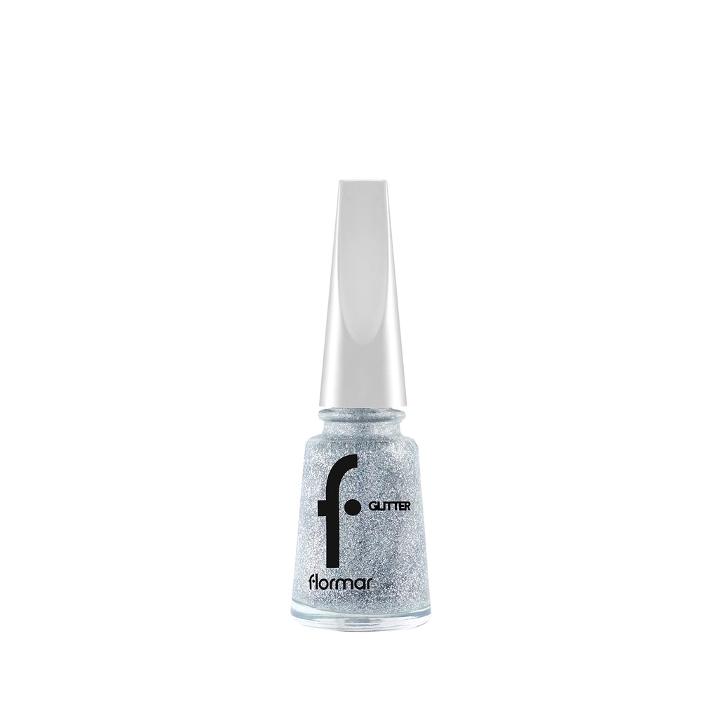 Flormar Glitter Translucent Glitter Nail Polish GL38 Holographic Silver
