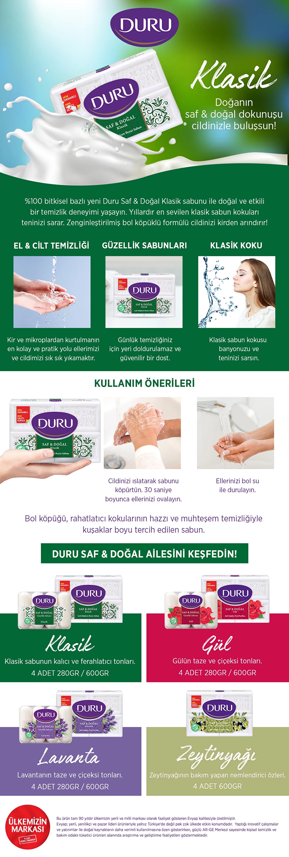 Duru Pure & Natural Classic White Soap Bar 4x150 gr