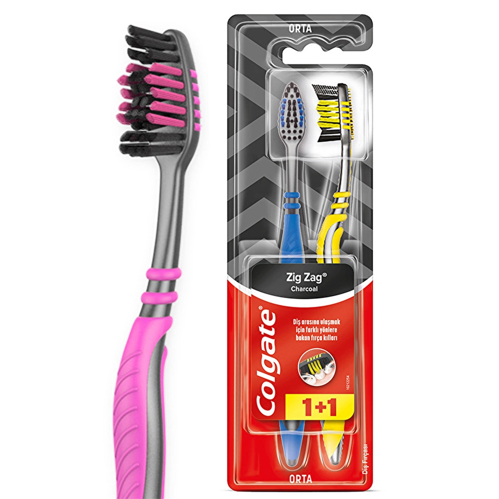 Colgate ZigZag Charcoal Toothbrush 1+1 (Medium)