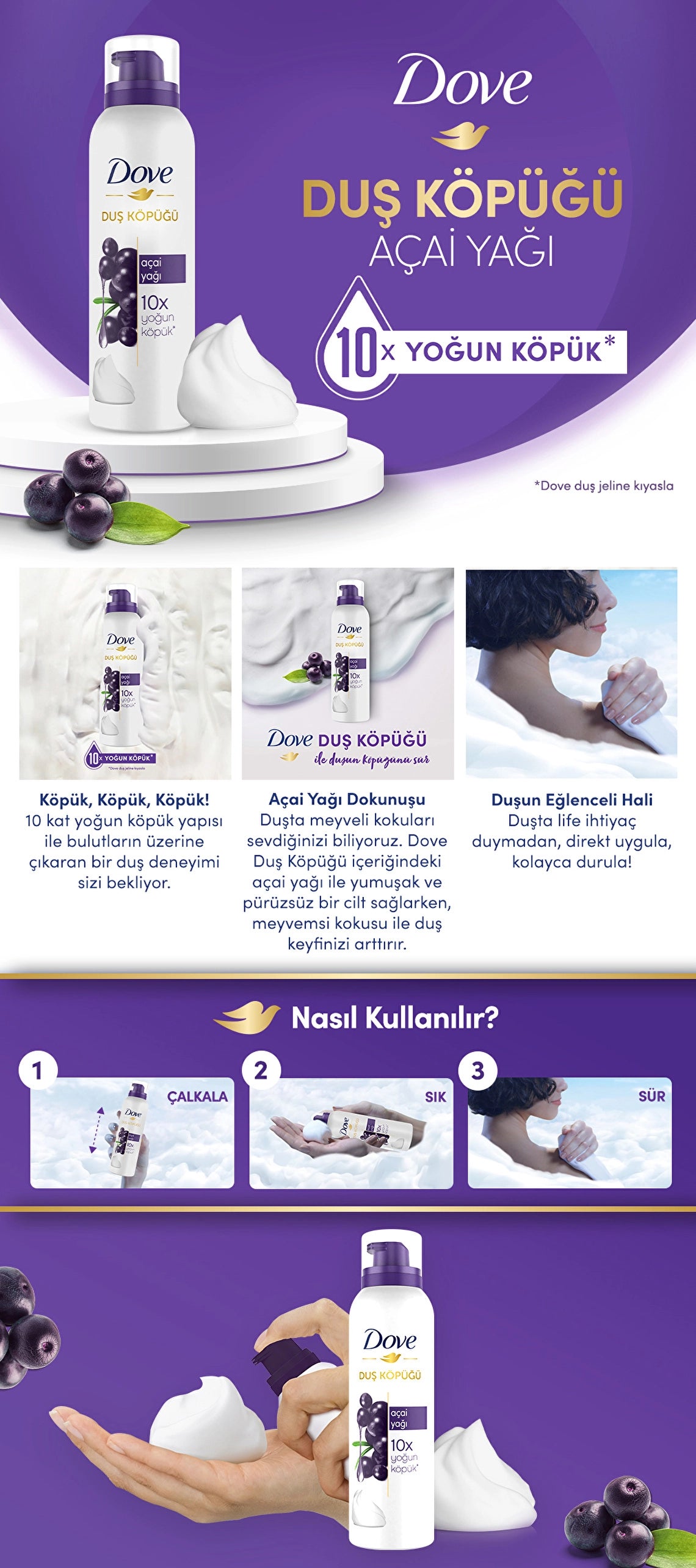 Dove Açai Oil Shower Foam 200 ml