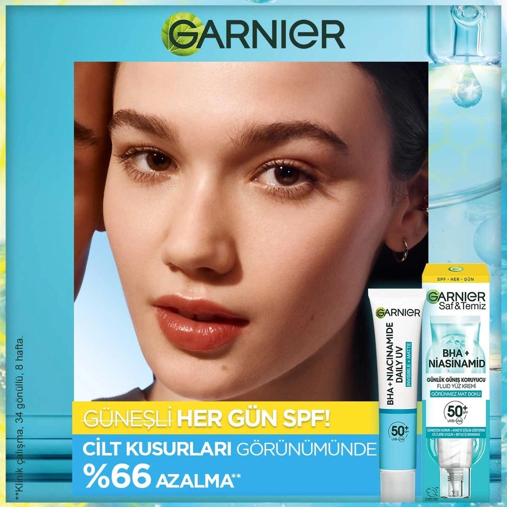Garnier Pure and Clean BHA Niacinamide Daily Sunscreen Fluid Face Cream SPF50+ 40 ml