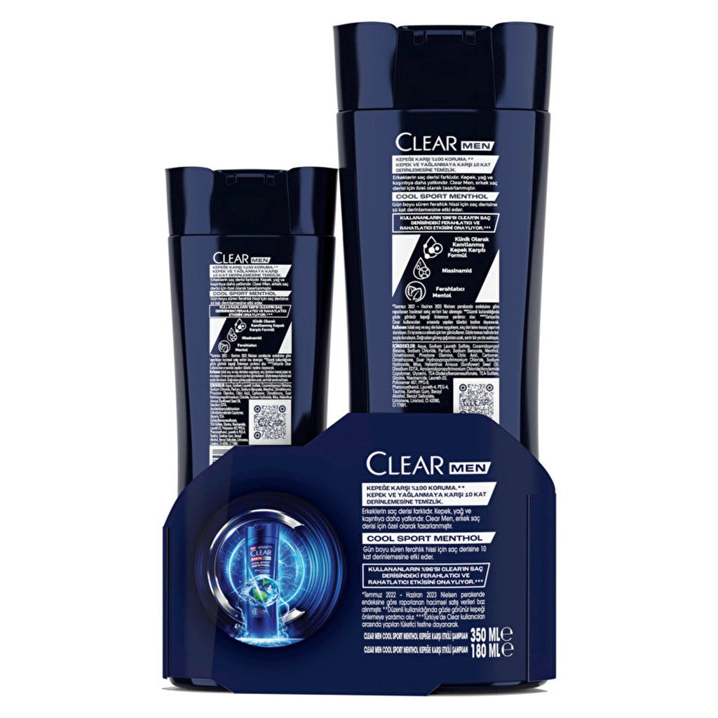Clear Men Anti-Dandruff Shampoo Cool Sport Menthol 350 ml + 180 ml