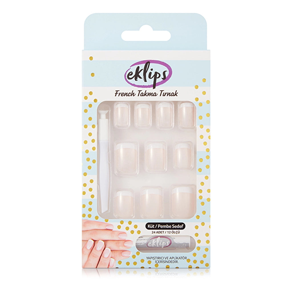 Eklips False Nails French Pearlescent Pink Blunt 24-Piece