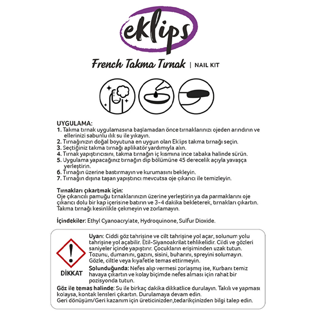 Eklips False Nails French Pearlescent Pink Blunt 24-Piece
