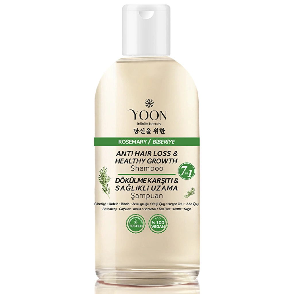 Yoon Anti-Hair Loss, Helps Fast Hair Growth, 7-Active Rosemary Salt-Free Shampoo 400 ml