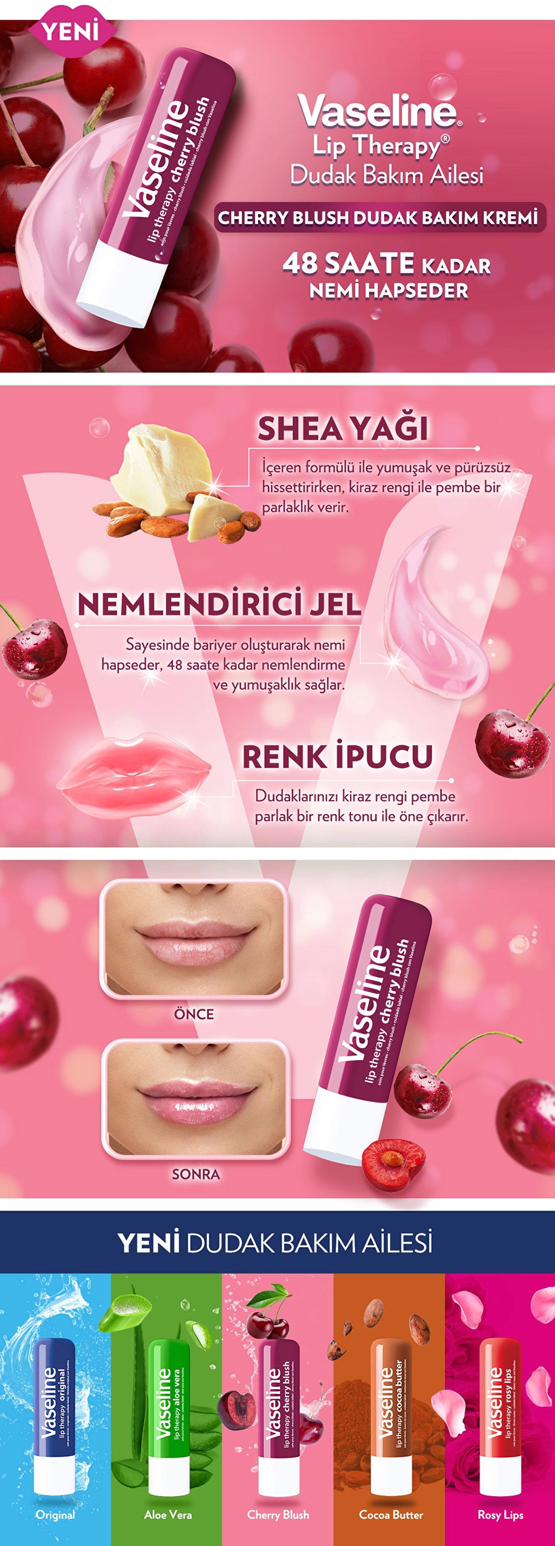 Vaseline Lip Therapy Lip Care Cream Cherry Blush 4.8 gr