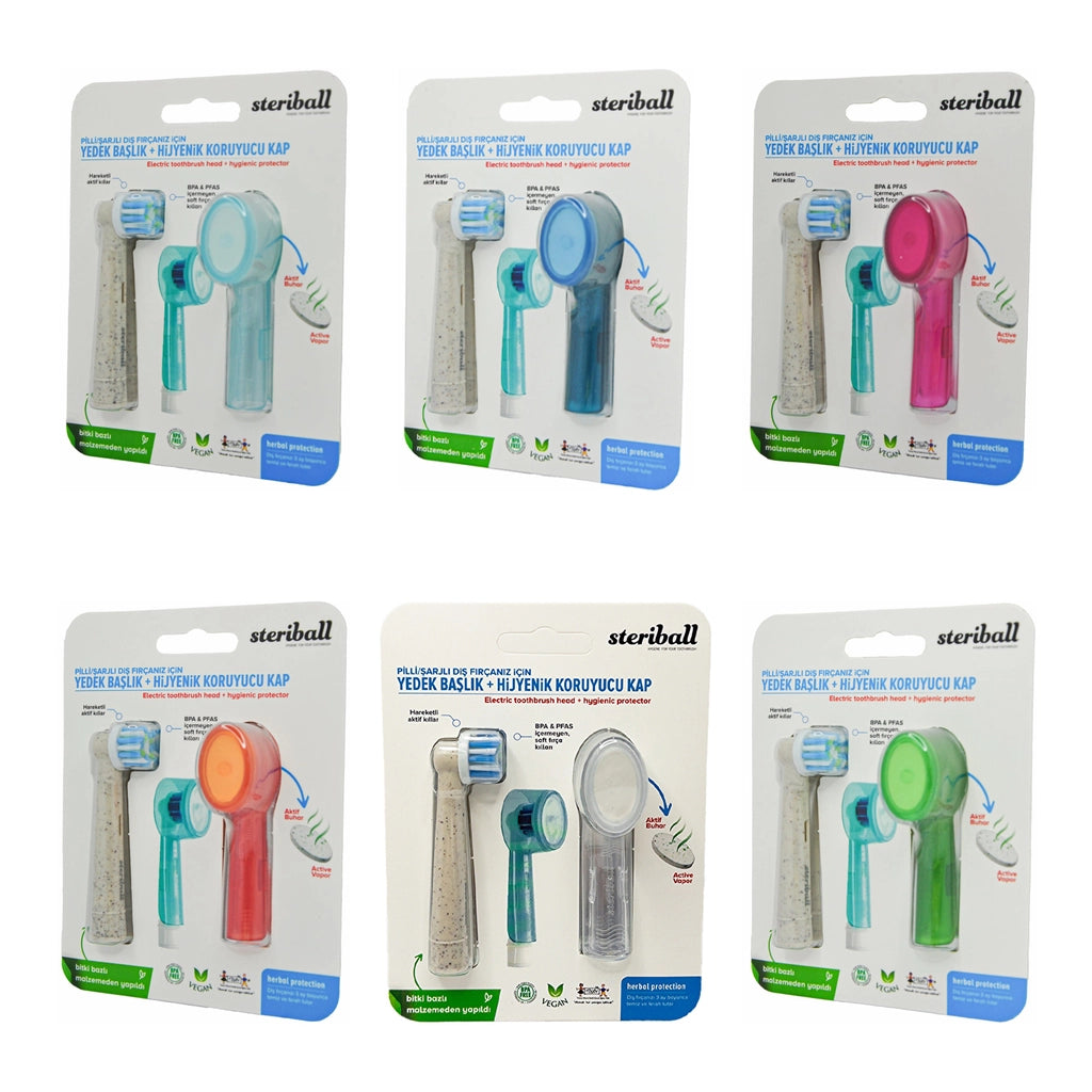 Steriball Replacement Head and Hygienic Protective Cover for Battery & Cordless Toothbrush (Assorted)