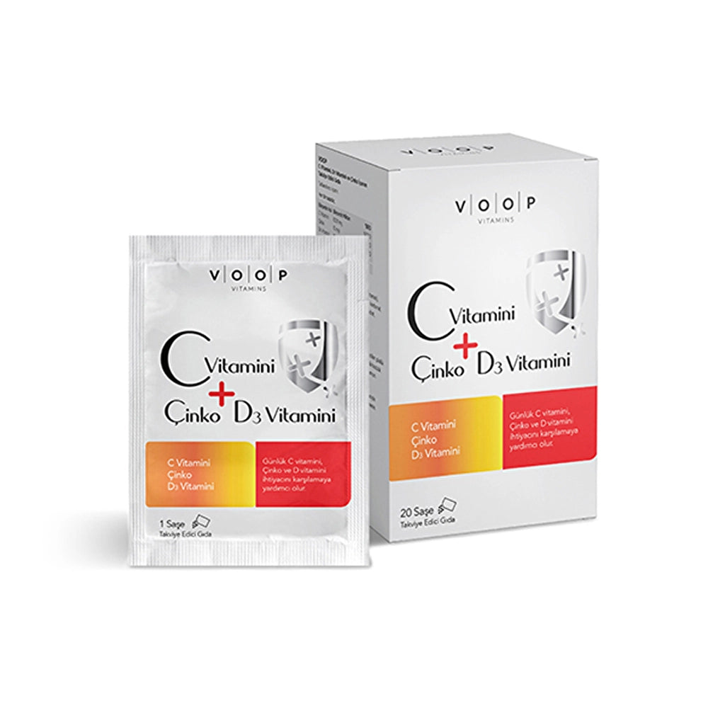 Voop Food Supplement Containing Vitamin C + D3 and Zinc 20 Sachets