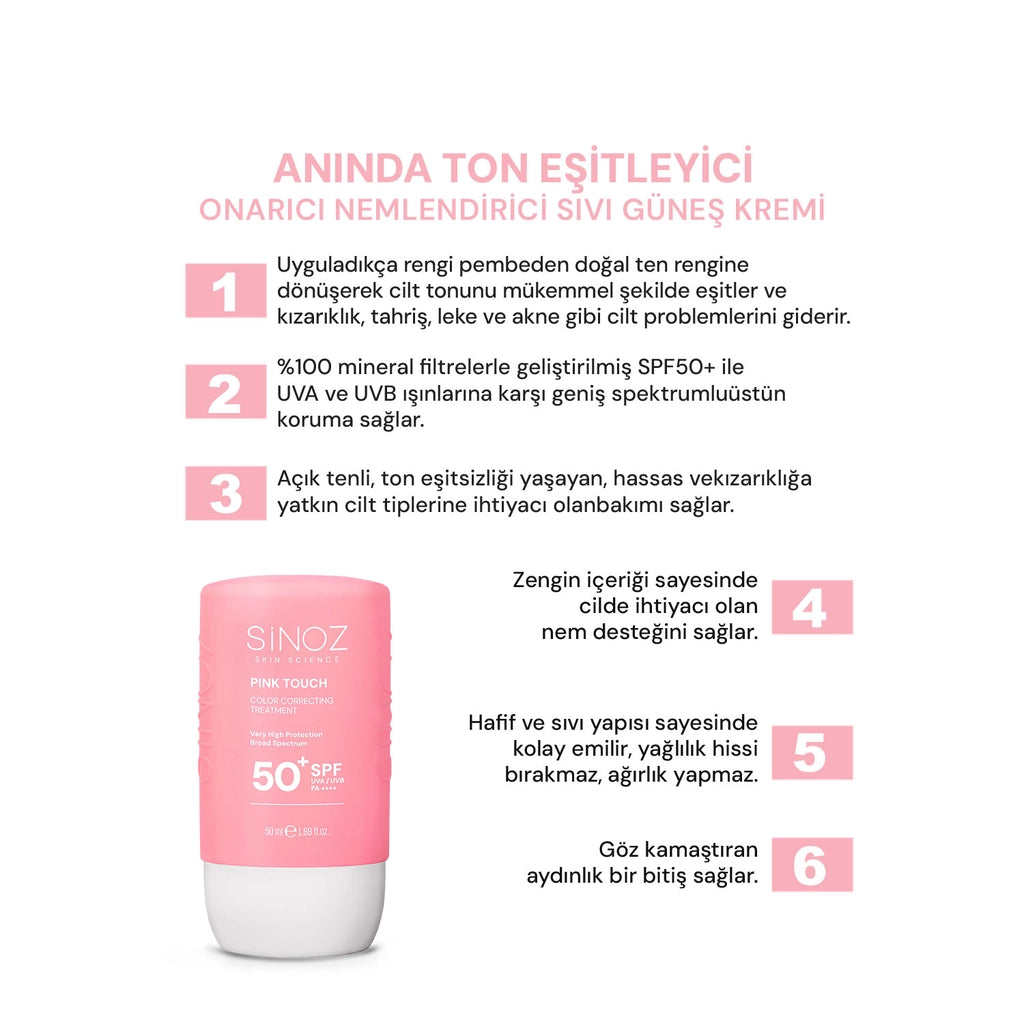 Sinoz Pink Touch Tone Evening Pink Liquid Sunscreen SPF50+ 50 ml