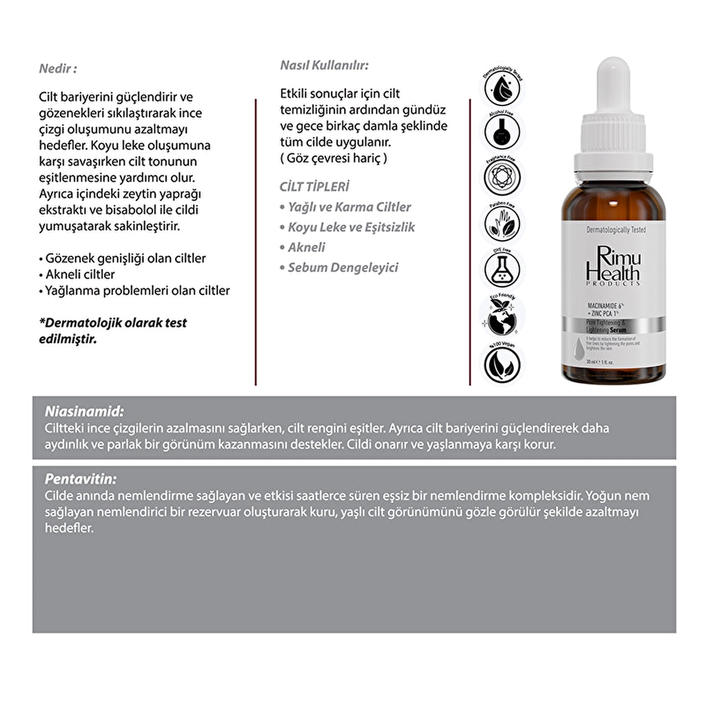 Rimu Health Pore Tightening Anti-Blackhead and Acne Serum 30 ml (Niacinamide 6% + Zinc