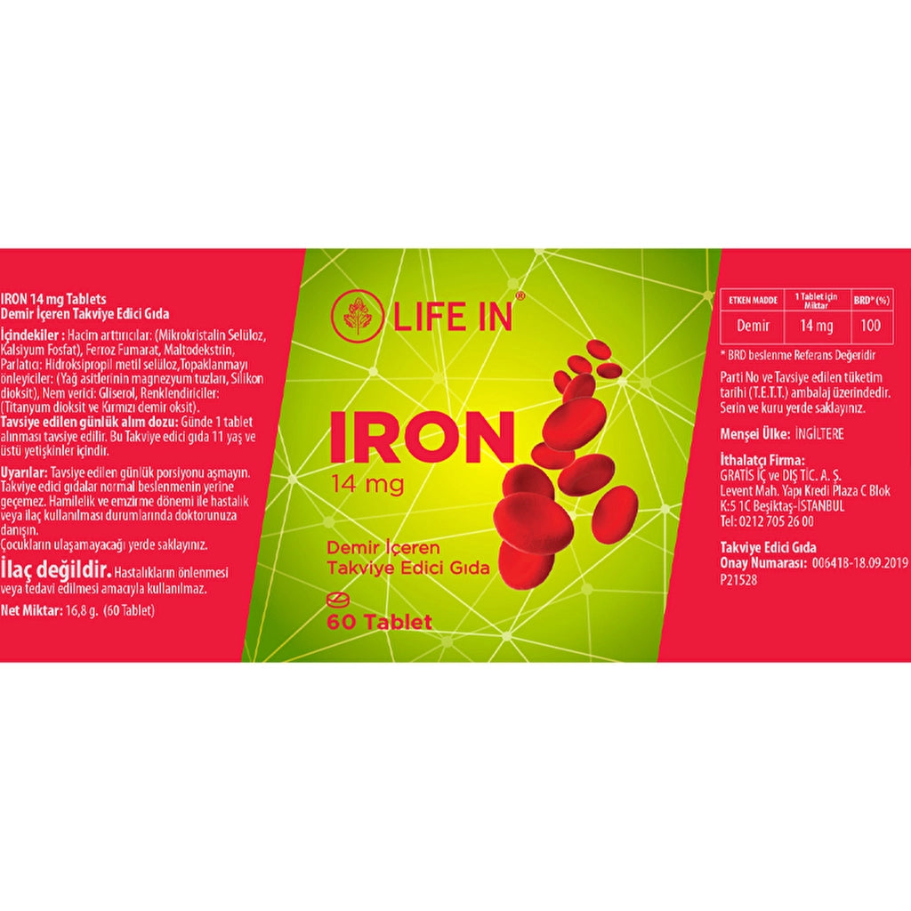 Life In Iron Food Supplement Containing Iron 60 Tablets 14mg