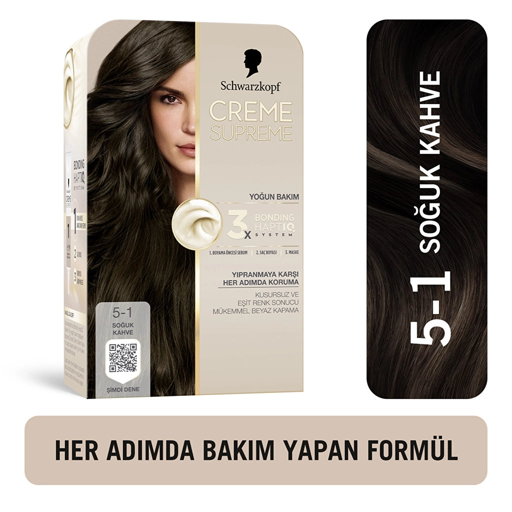 Schwarzkopf Creme Supreme Intensive Care Full Kit Hair Dye 5-1 Cold Brown