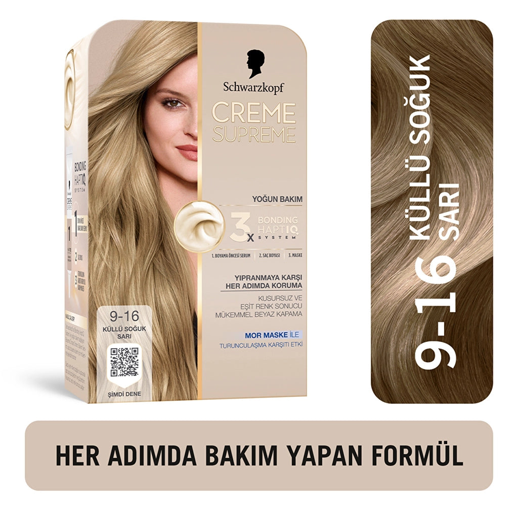 Schwarzkopf Creme Supreme Intensive Care Full Kit Hair Dye 9-16 Ashy Cold Blonde