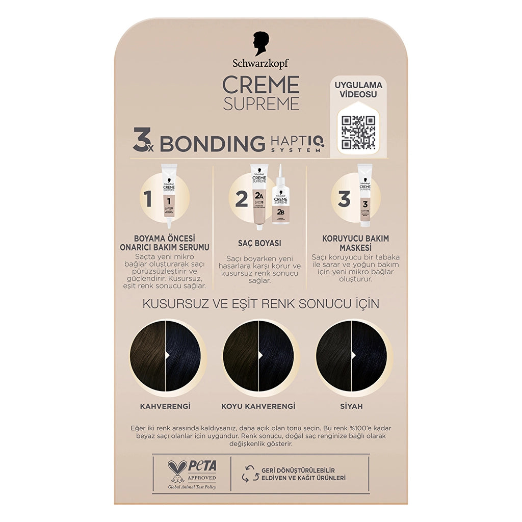 Schwarzkopf Creme Supreme Intensive Care Full Kit Hair Dye 1-1 Cold Black