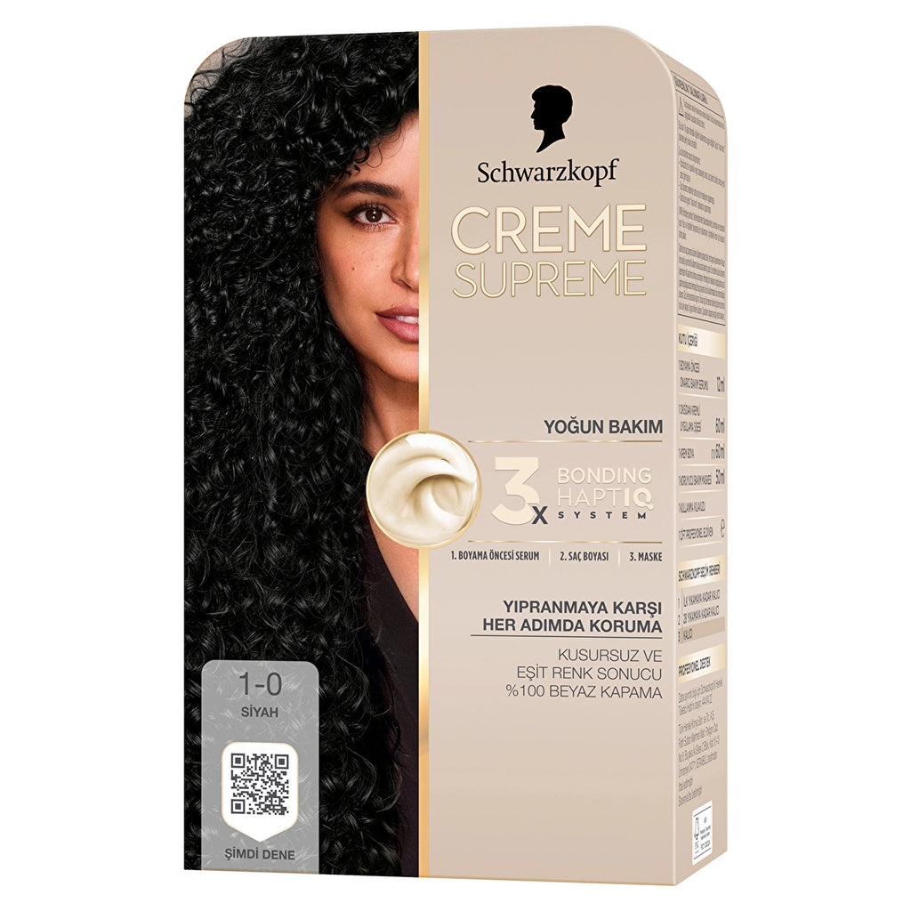 Schwarzkopf Creme Supreme Intensive Care Full Kit Hair Dye 1-0 Black