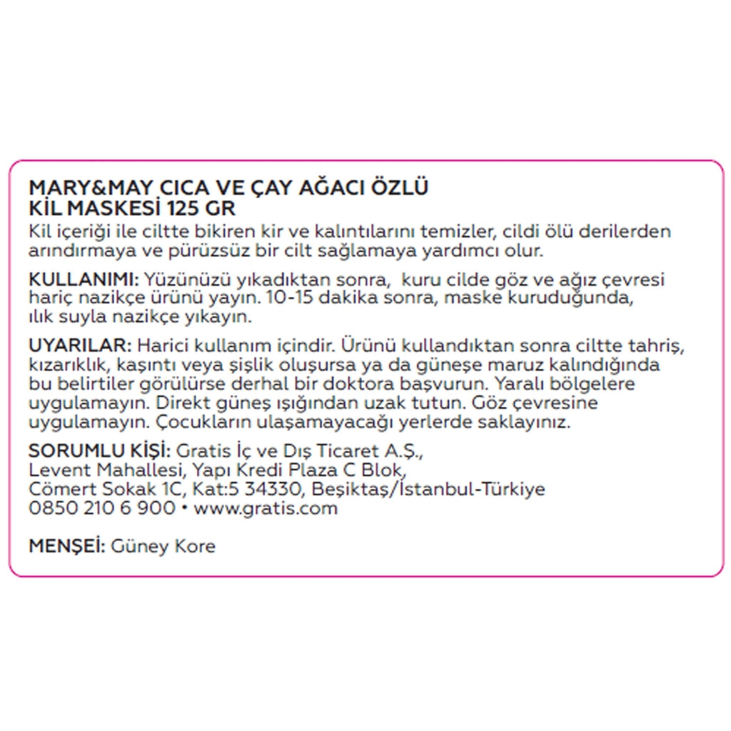 Mary & May Clay Mask with Cica and Tea Tree Extract 125 gr
