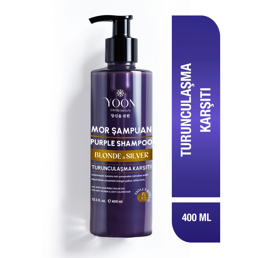 Yoon Anti-Orange Purple Shampoo 400 ml (Special Color Protector for Blonde, Grey, Platinum Hair)