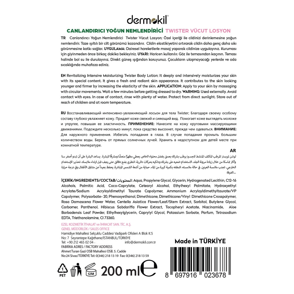 Dermokil 100% Natural Rose Water Revitalizing Intense Moisturizing Twister Body Lotion 200 ml