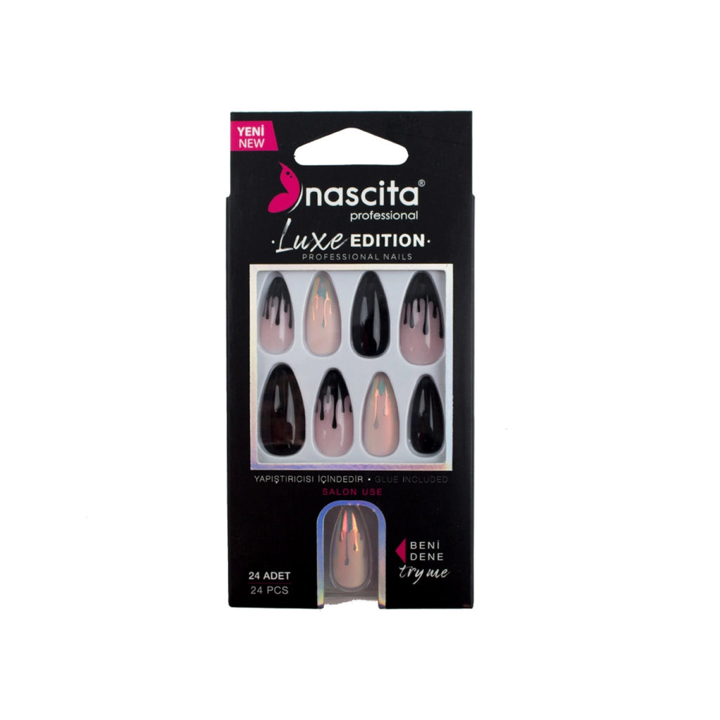 Nascita Luxe Edition Almond Black White False Nails S280 24-Piece