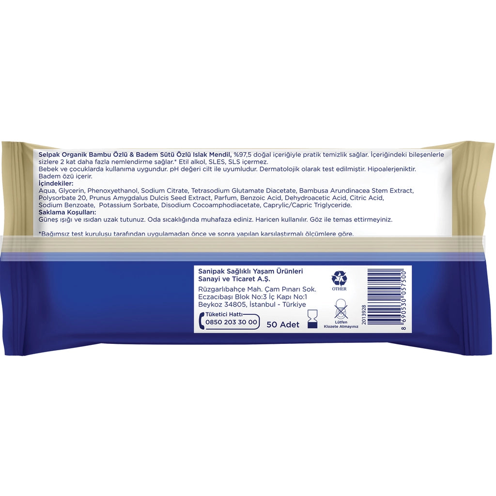 Selpak Organic Bamboo and Almond Milk Wet Wipes 50 Pieces