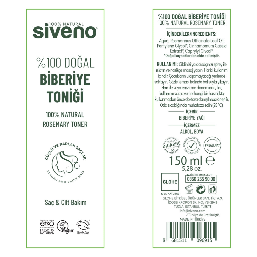 Siveno 100% Natural Rosemary Water Hair Tonic with Anti-Hair Loss and Fast Hair Growth Effect 150 ml