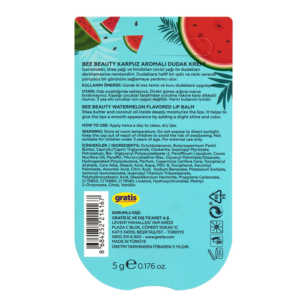 Bee Beauty Watermelon Flavored Lip Balm 5 gr