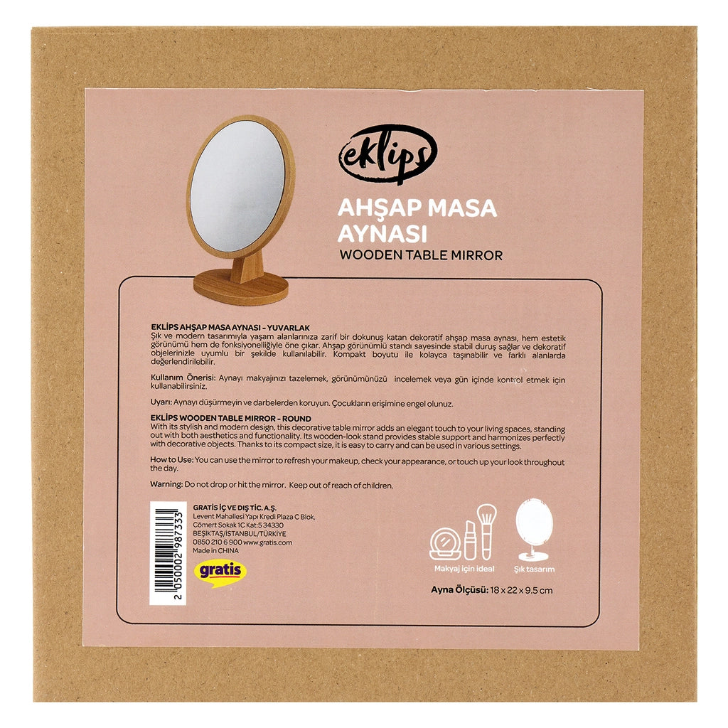 Eklips Wooden Table Mirror Round