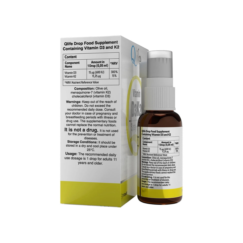 Qlife D3 + K2 Vitamin Spray Drops Food Supplement 20 ml