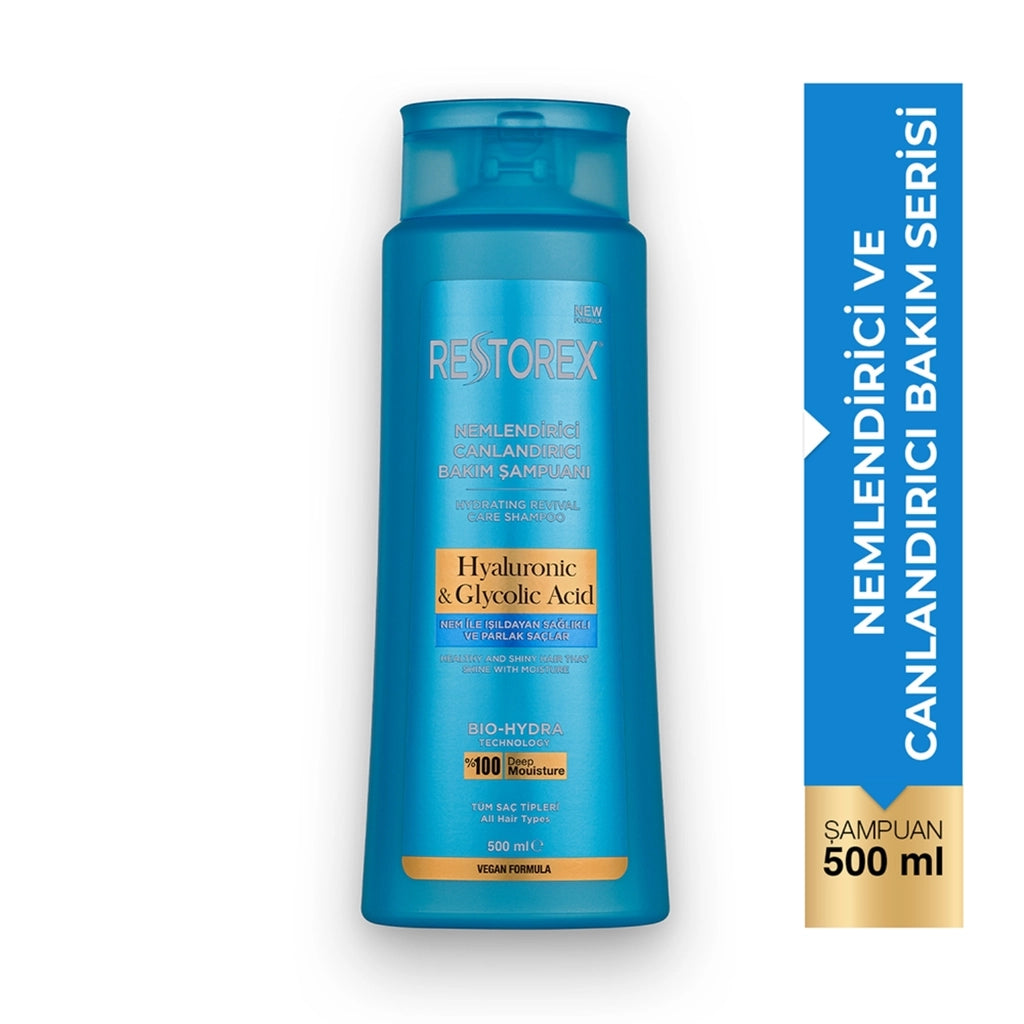 Restorex Hyaluronic & Glycolic Acid Moisturizing Revitalizing Hair Care Shampoo 500 ml