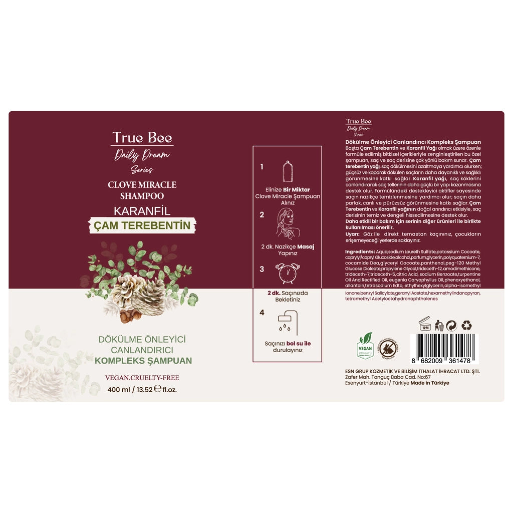 True Bee Clove Pine Turpentine & Clove Anti-Hair & Strengthening Shampoo 400 ml