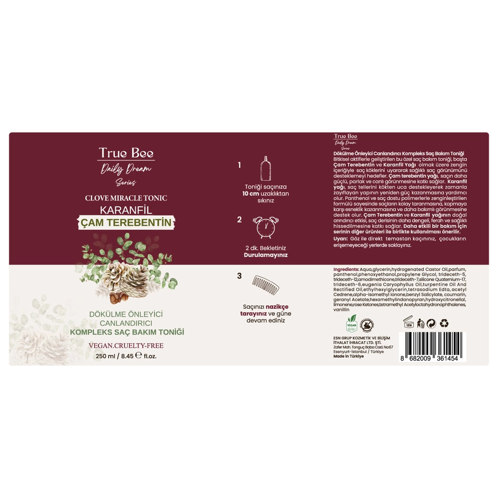 True Bee Clove Pine Turpentine & Clove Preventing Hair Loss & Strengthening Tonic 250 ml