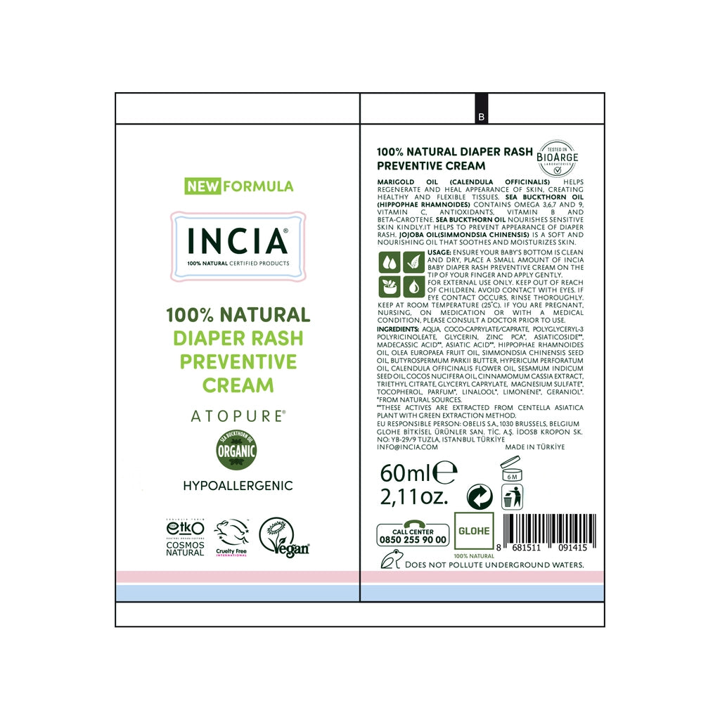 Incia 100% Natural Baby Rash Prevention Gel Cream 60 ml