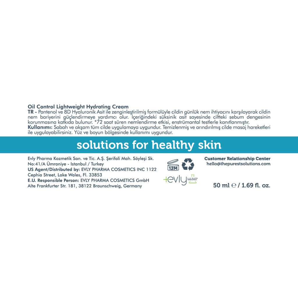 The Purest Solutions 72 Hour Effective Sebum Balancing Water Based Daily Moisturizing Cream 50 ml
