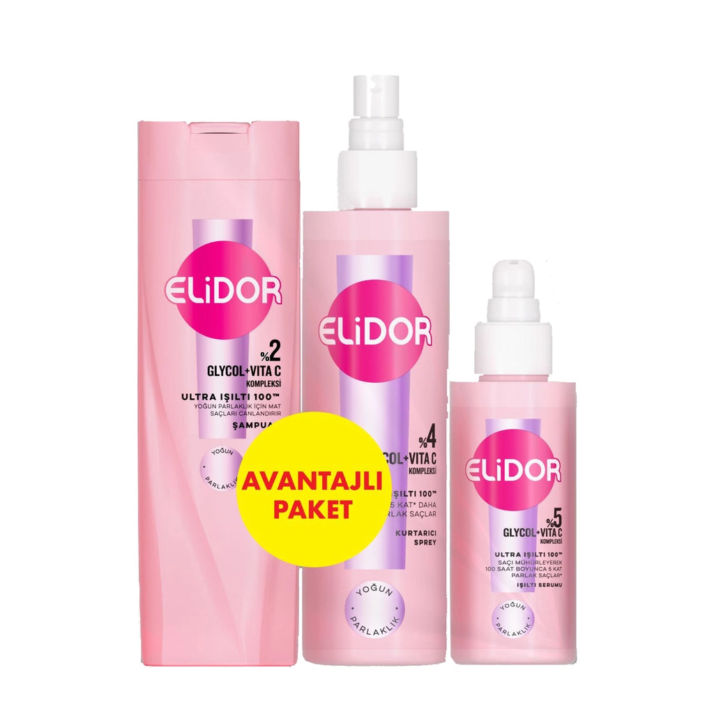 Elidor Ultra Shine Hair Care Set (Shampoo 200 ml + Rescue Spray 200 ml + Shine Serum 90 ml)