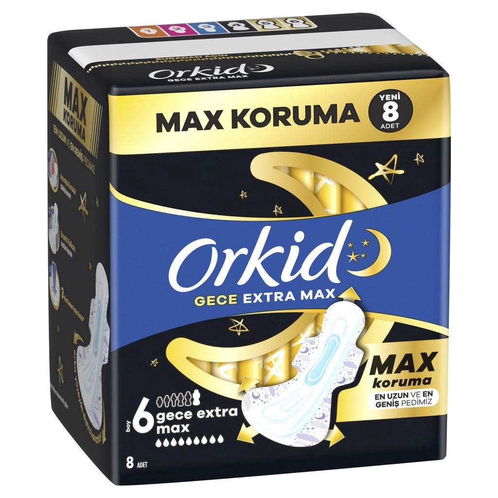 Orkid Night Extra Max (Size 6) Hygienic Pads 8 Pieces