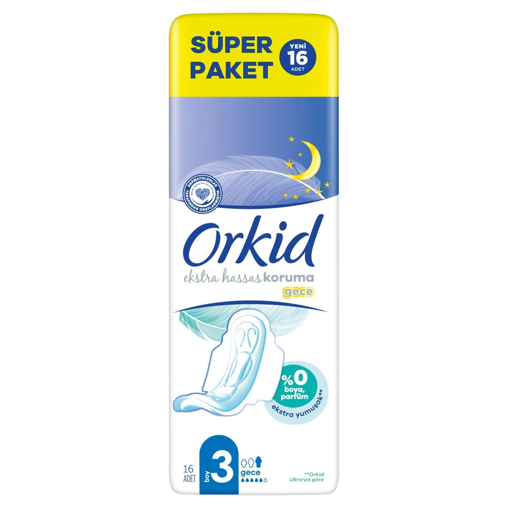 Orkid Extra Sensitive Protection (Size 3) Night Hygienic Pads 16 Pieces