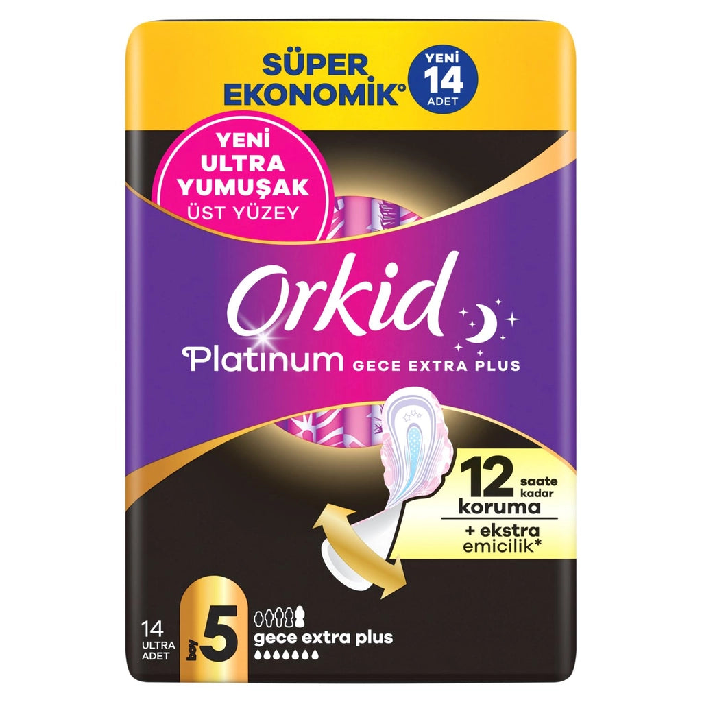 Orkid Platinum Night (Size 5) Extra Plus 14 Pieces Hygienic Pads