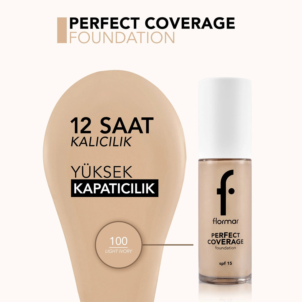 Flormar Perfect Coverage Highly Pigmented & Long Lasting SPF15 Foundation 100 Light Ivory