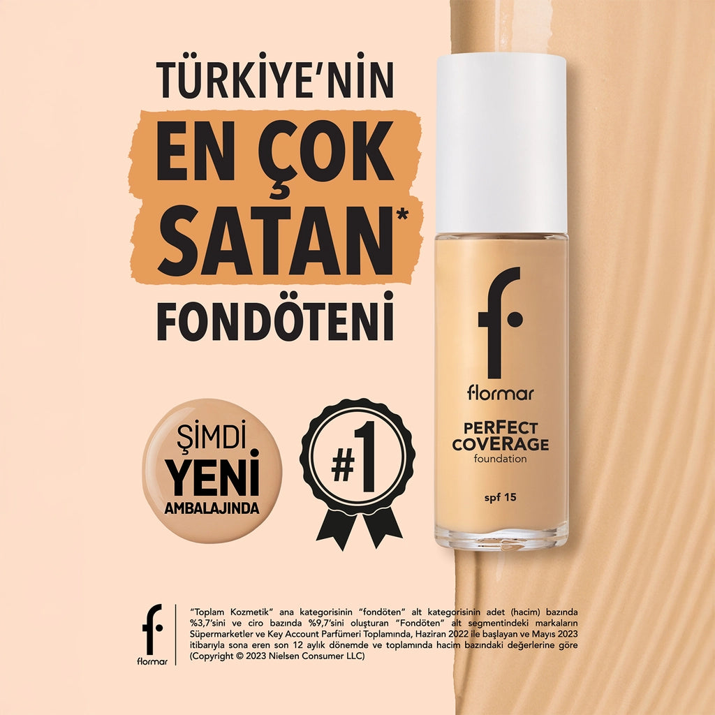 Flormar Perfect Coverage Highly Pigmented & Long Lasting SPF15 Foundation 100 Light Ivory