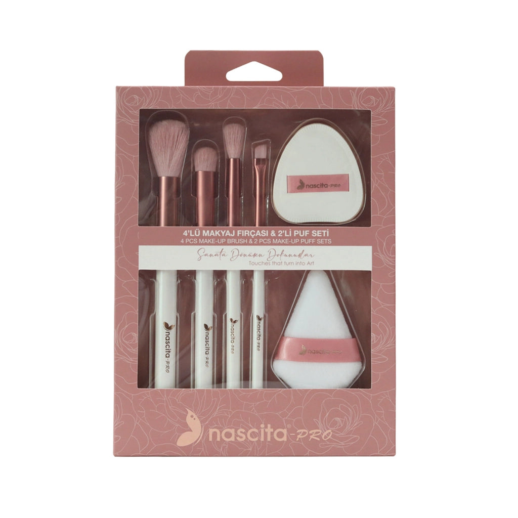 Nascita 4-Piece Makeup Brush & 2-Puff Set (Set 3)