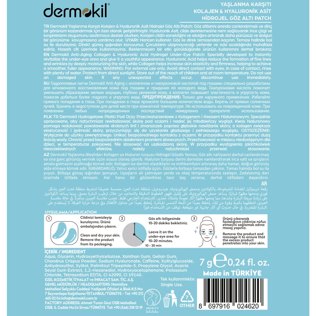 Dermokil Anti-Aging Collagen Hyaluronic Acid Hydrogel Under Eye Mask 7 gr